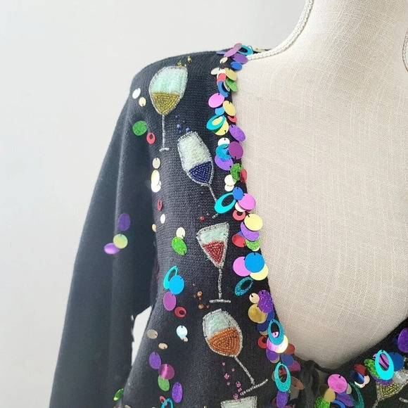 Design Options Phillip Jane Gordon Party Cocktail Sequin Cardigan Ugly Sweater L - Picture 3 of 15